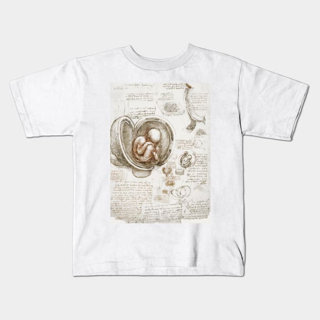 Studies of the Fetus in the Womb - Leonardo da Vinci Kids T-Shirt by opptop